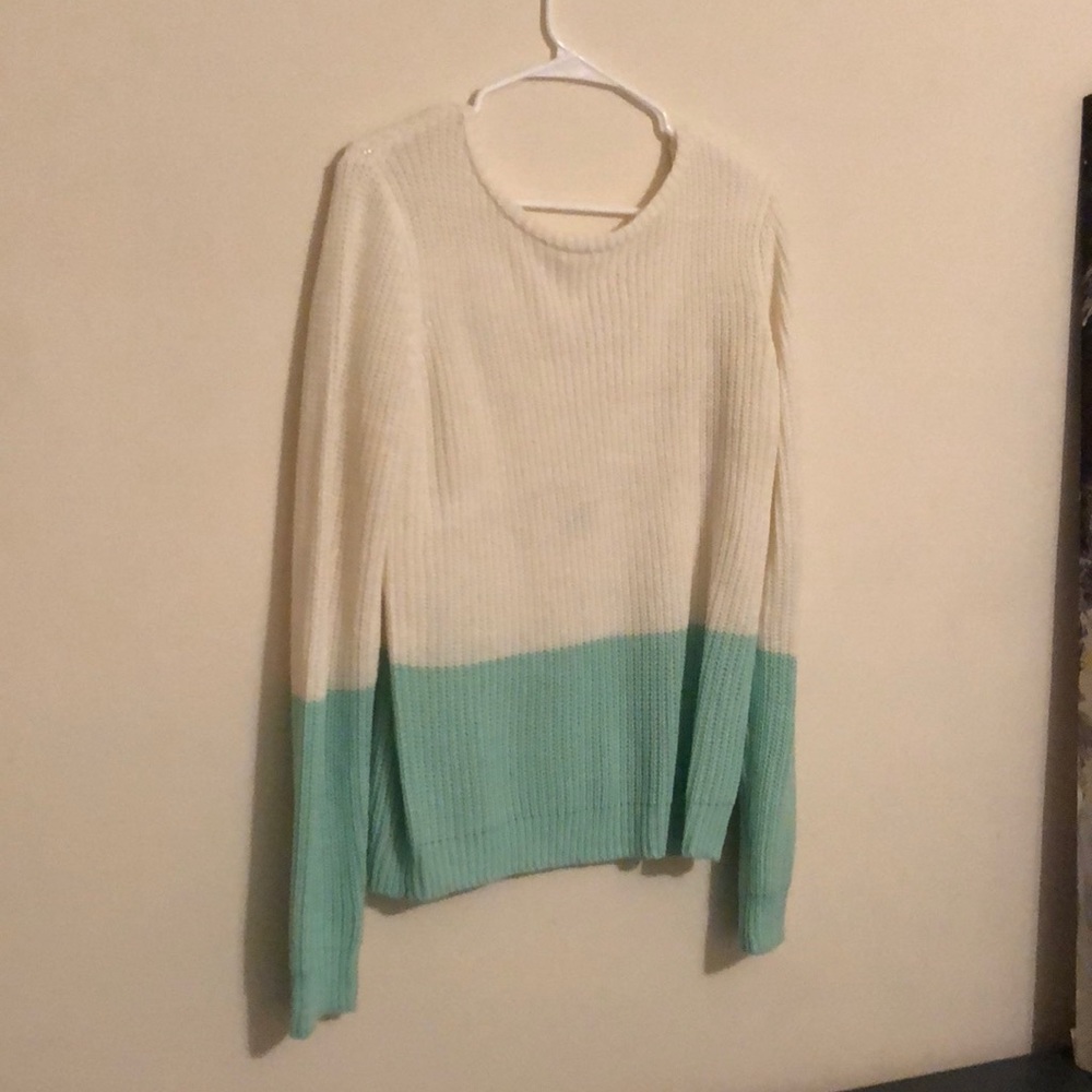 Cream and mint sweater with back detail